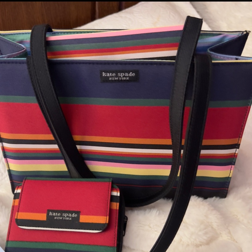 Kate Spade New York Rainbow Striped Color Block Shoulderbag w/ Matching Wallet
